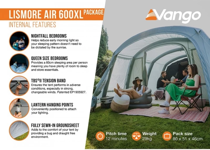 Vango Lismore Air 600XL Opblaasbare Tunneltent - 5 Persoons - Groen 13 Vango Lismore Air 600XL Opblaasbare Tunneltent - 5 Persoons - Groen - Afbeelding 13