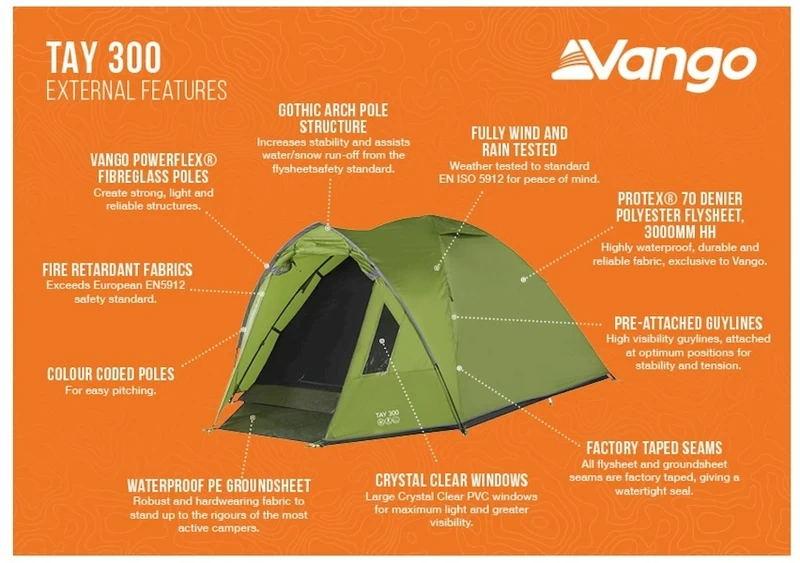 Vango Tay 300 Koepeltent - 3 Persoons - Groen 10 Vango Tay 300 Koepeltent - 3 Persoons - Groen - Afbeelding 10
